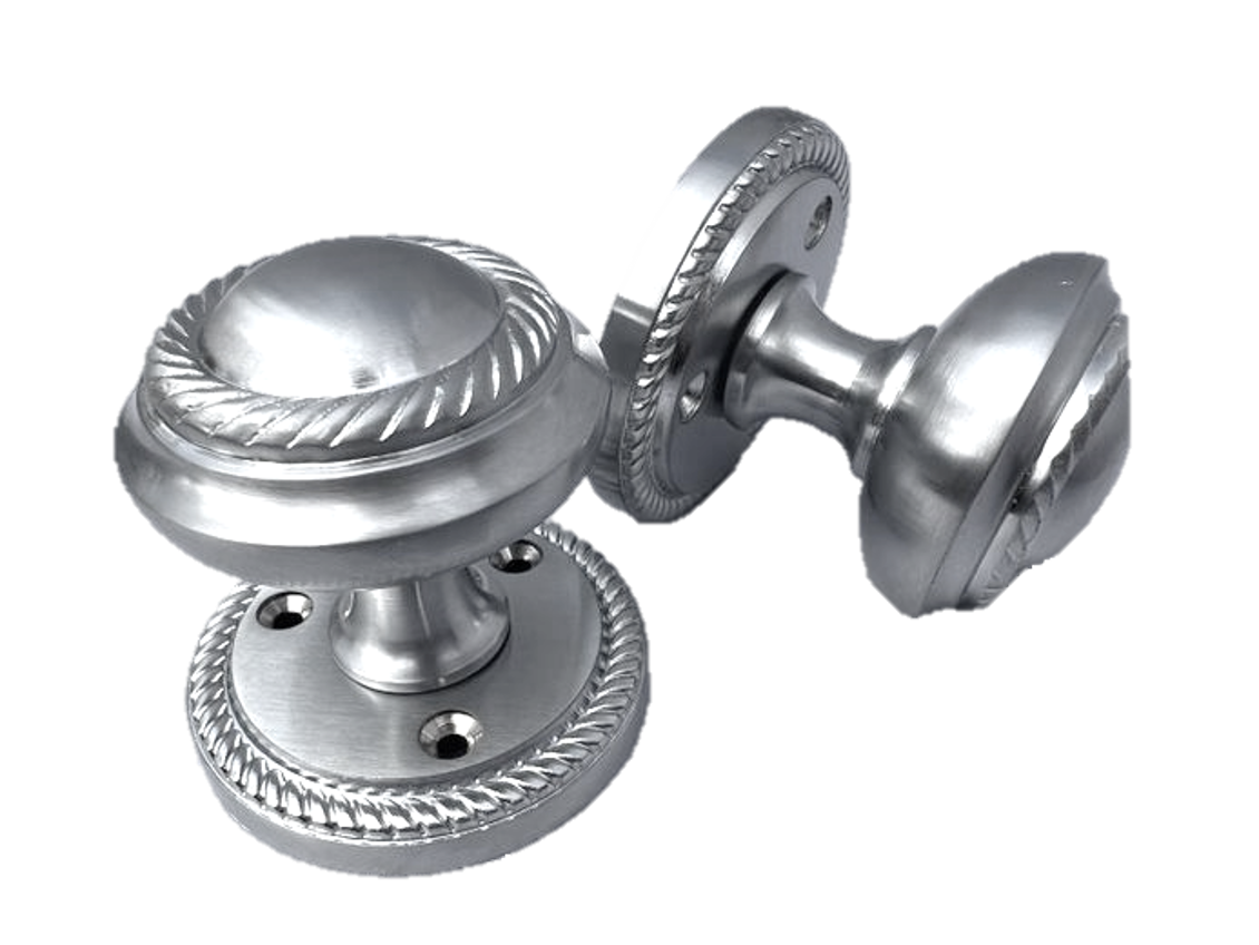 Boutons de porte intérieurs satinés, mortaise, corde géorgienne, diamètre 63 mm, rosace 50 mm