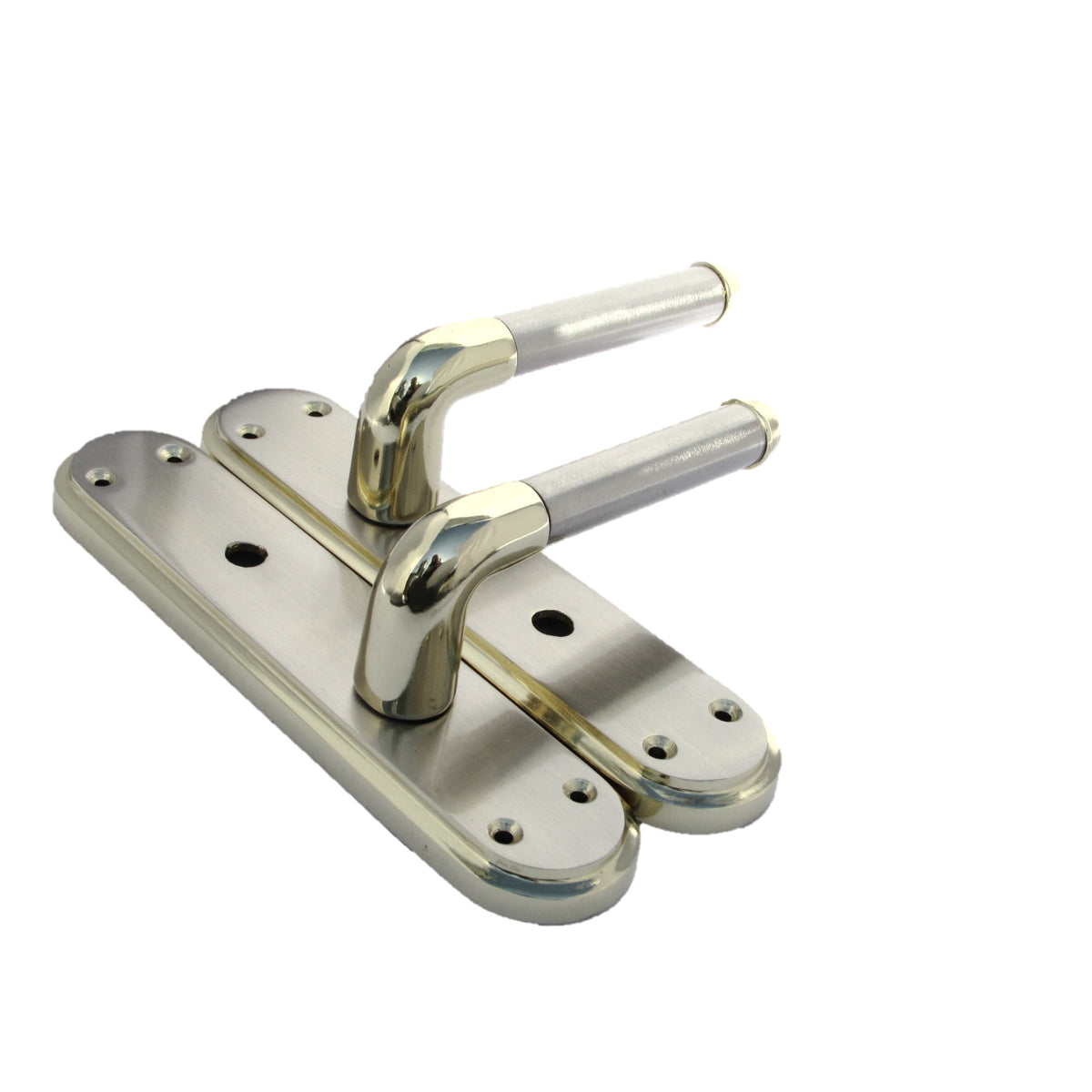 Marina Door Handle Two Tone Bathroom Lock Lever - Brass and Satin