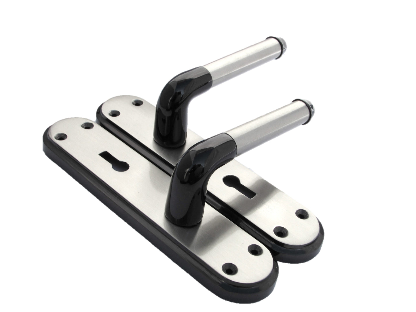 Marina Door Handle Two Tone Lock Lever - Black Nickel and Satin