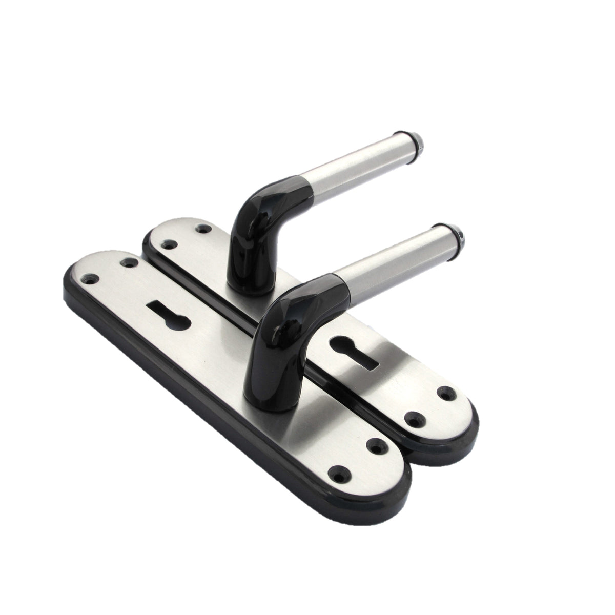 Marina Door Handle Two Tone Lock Lever - Black Nickel and Satin
