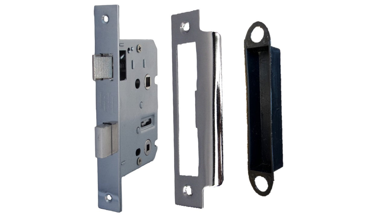 Bathroom Mortice Lock Chrome Sashlock 2.5" 64mm Bolt Through Reversible Bath Door