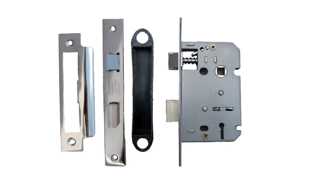 3 Lever Mortice Nickel Sash Lock Key 3" 76mm Bolt Through Reversible Bathroom Handle Locks