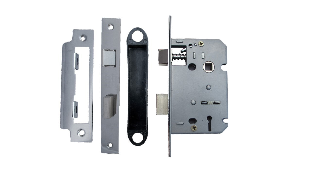 3 Lever Mortice Chrome Sash Lock Key 3" 76mm Bolt Through Reversible Bathroom Handle