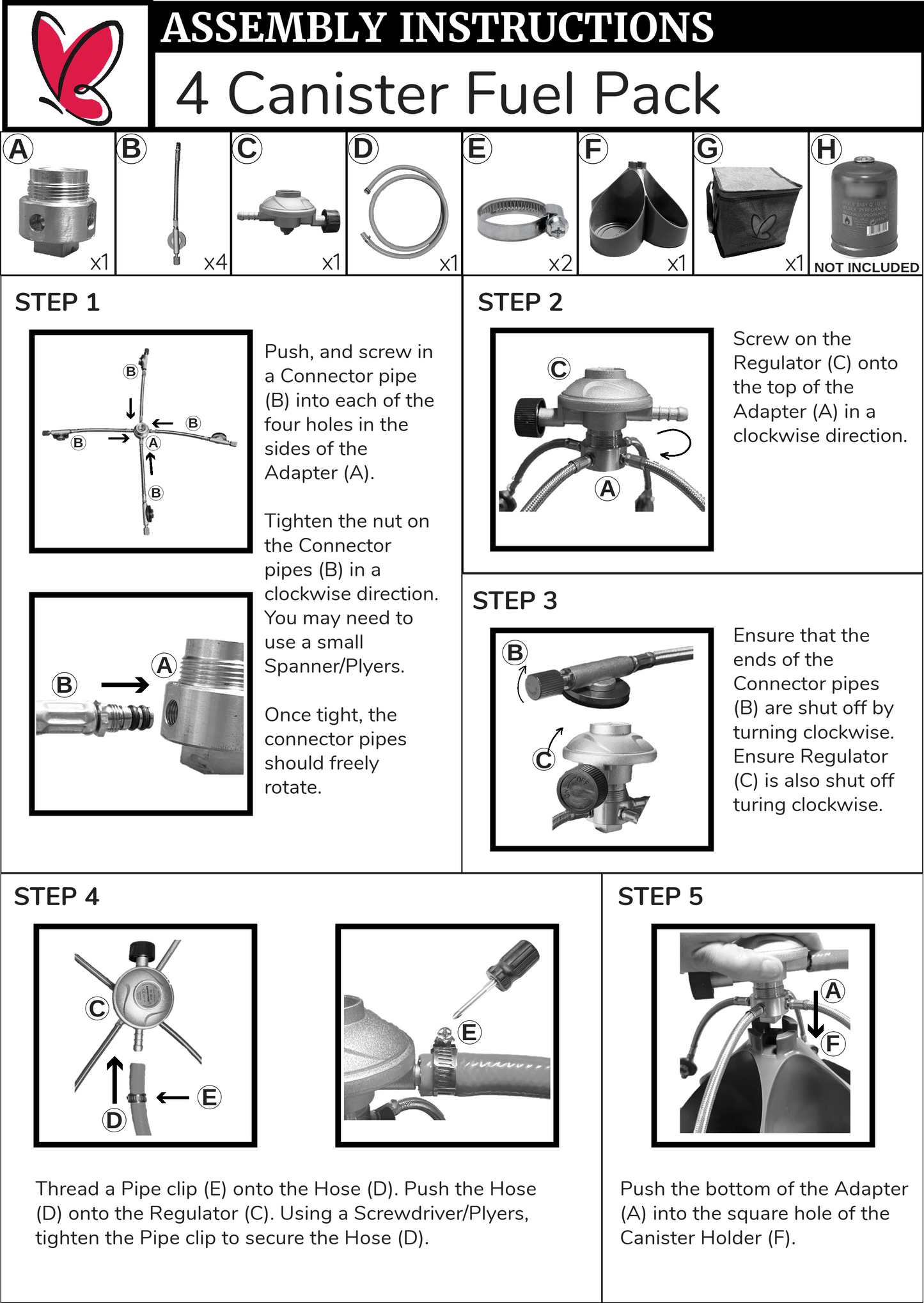 Camping Gas Power Pack - 4 Canister Fuel Kit for Outdoor BBQ
