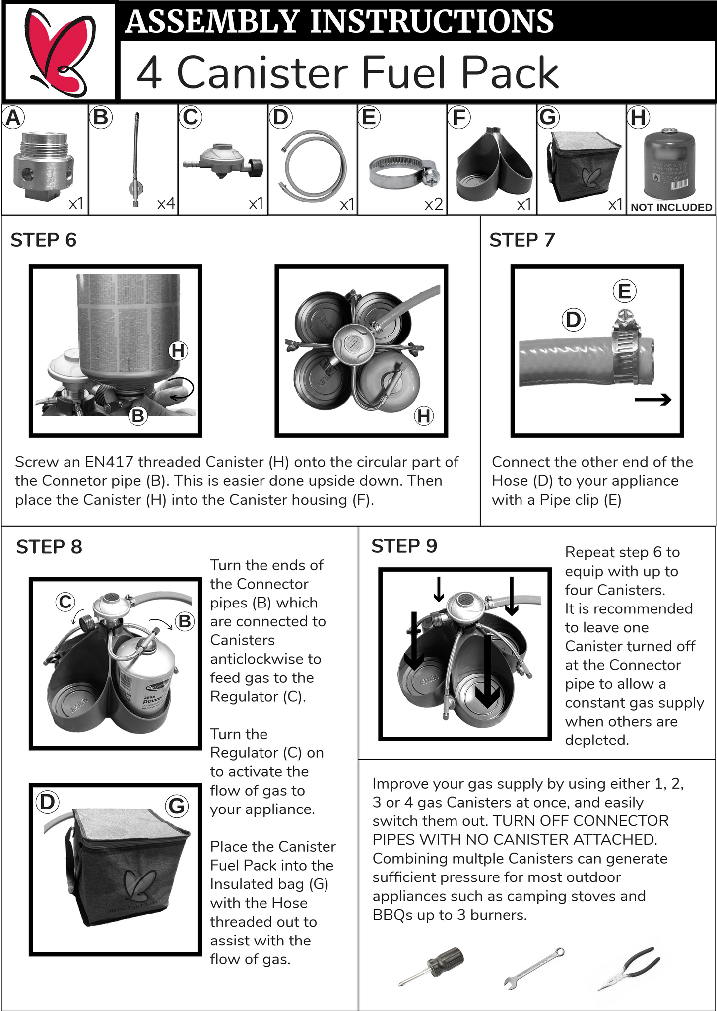Camping Gas Power Pack - 4 Canister Fuel Kit for Outdoor BBQ