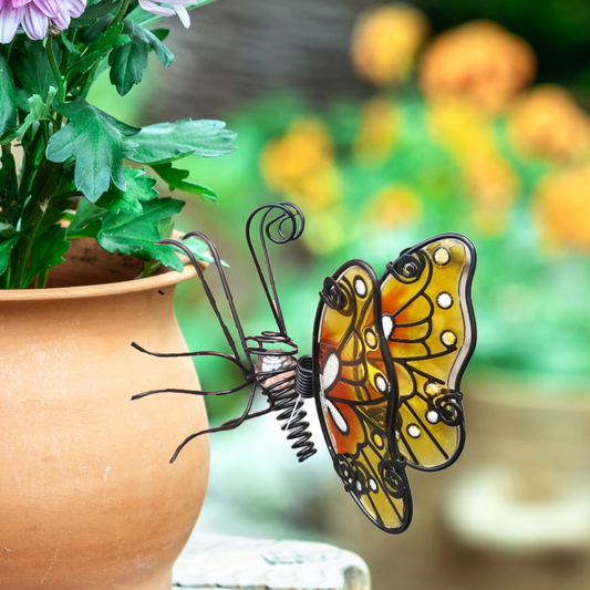 Glass Wing Spring-tail Butterfly Pot Hanger - Blue, Pink, Purple & Yellow