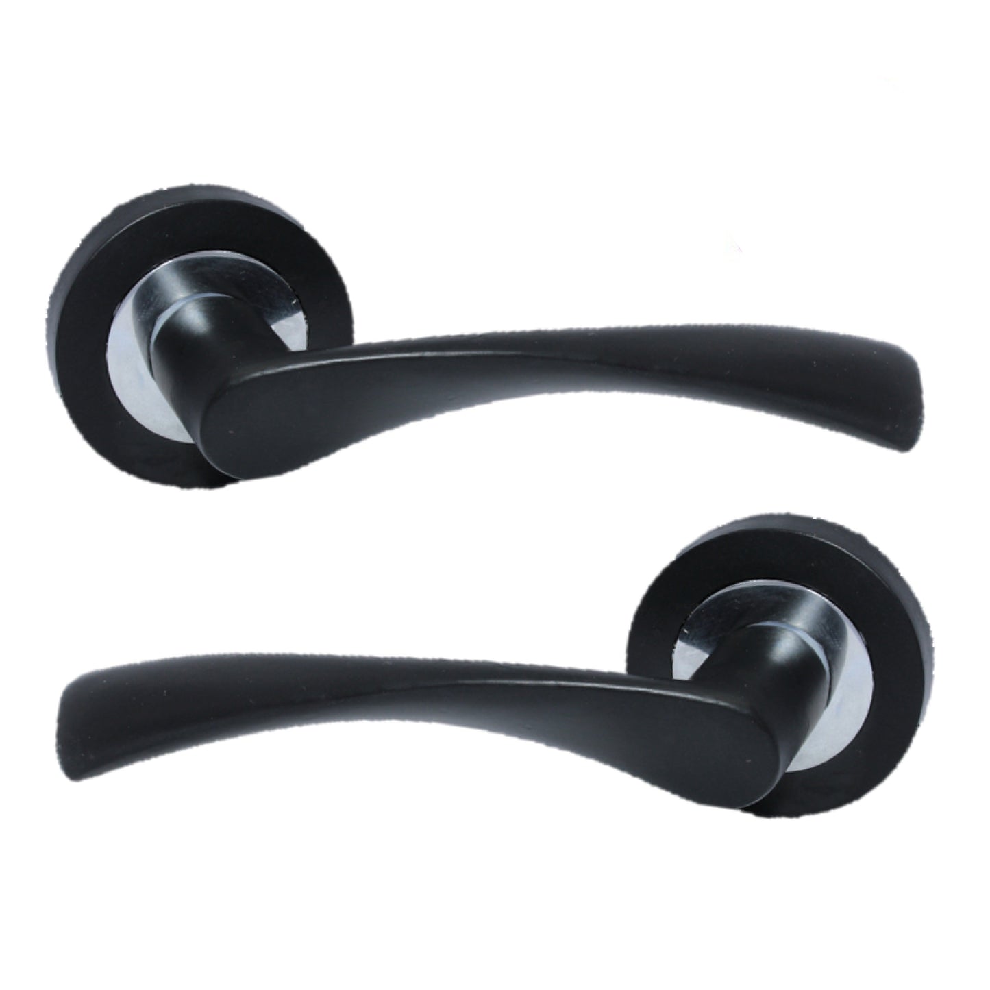 Astrid Door Handles Latch Twist Lever on Rose Duo - Matt Black Chrome Latch Hinges 120mm