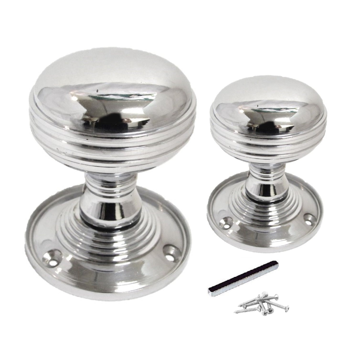 Boutons de porte cannelés à mortaise robustes - Chrome poli 64 mm