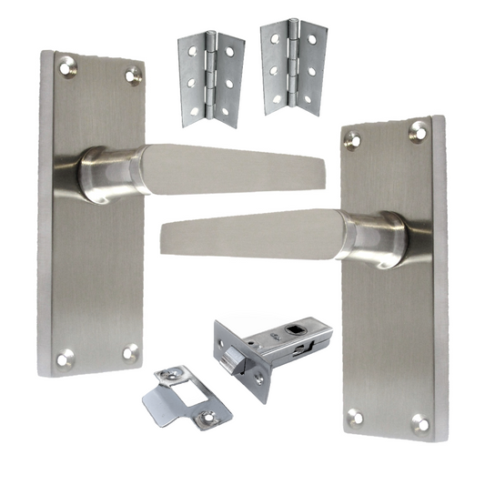 Door Handles Victorian Straight Lever Satin Hinges & Latch Pack Set 120 x 42mm
