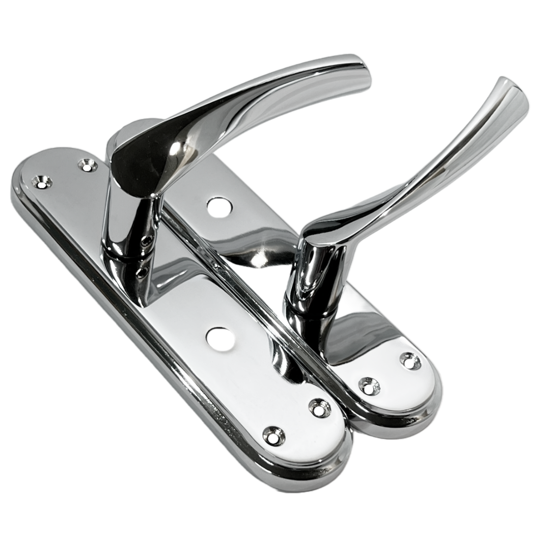 Genova Door Handles Polished Chrome Twist Lever Bathroom Lock on Modern Marina Backplate