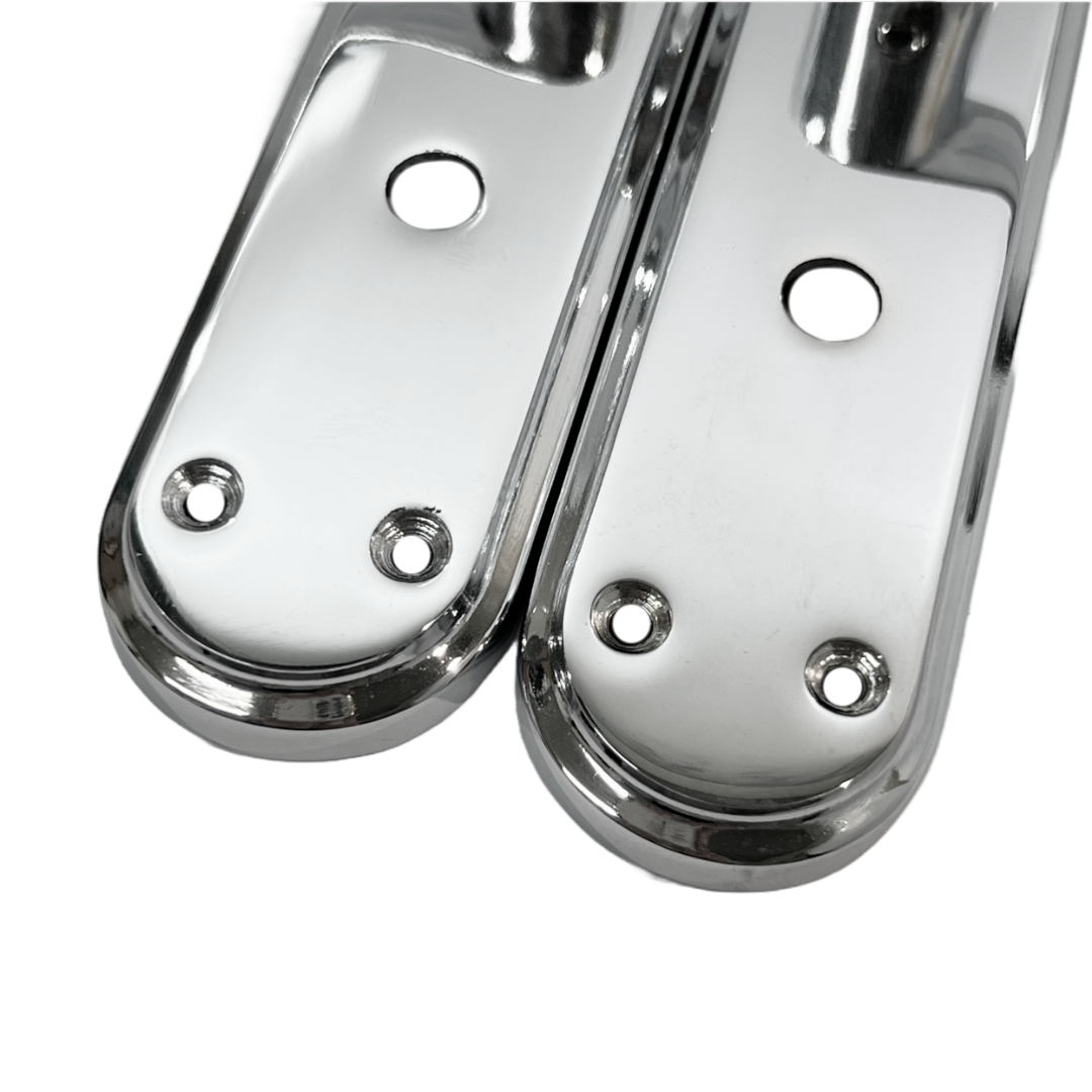Genova Door Handles Polished Chrome Twist Lever Bathroom Lock on Modern Marina Backplate