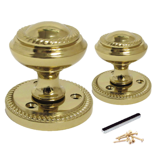Door Knobs Round Georgian Roped Mortice Knob - Brass 62mm