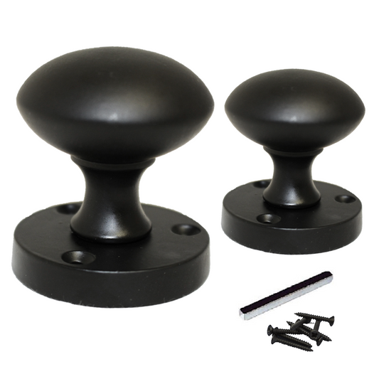 Door Knobs Round Victorian Mortice Knob Sprung - Matt Black 56mm