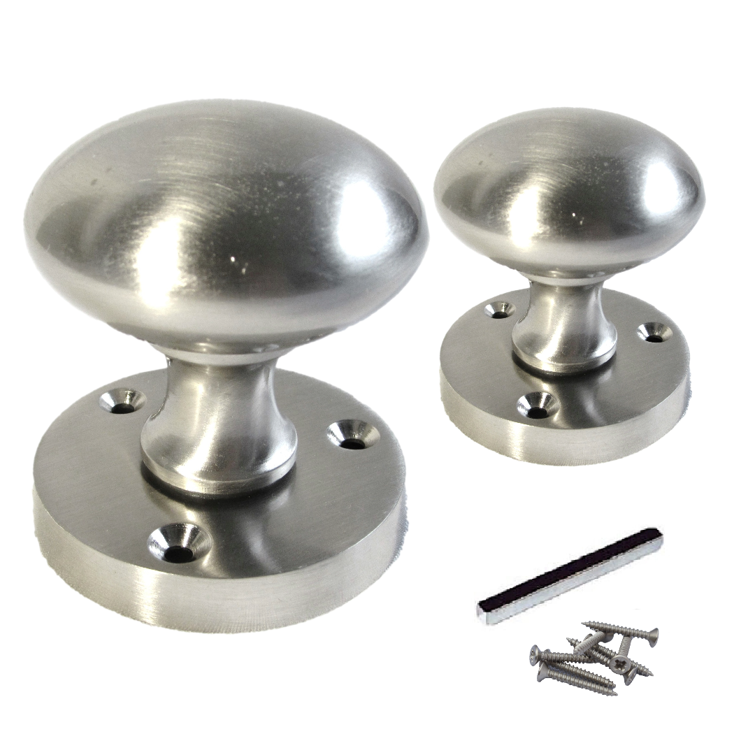 Boutons de porte ronds victoriens à mortaise à ressort - Satin 56 mm