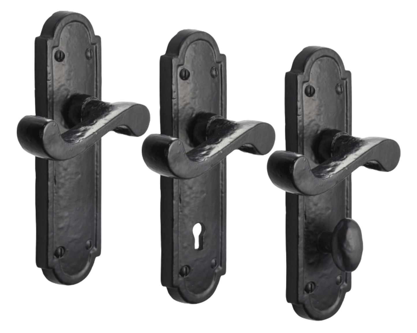 Iron Door Handles Black 172 x 48mm Antique Vintage Cottage Lever Lock Euro Handle