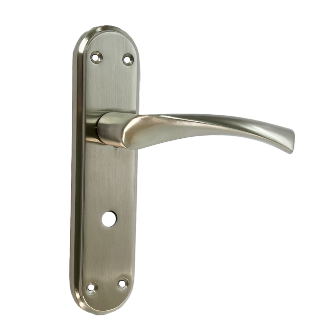 Genova Door Handles Satin Twist Lever Bathroom Lock on Modern Marina Backplate