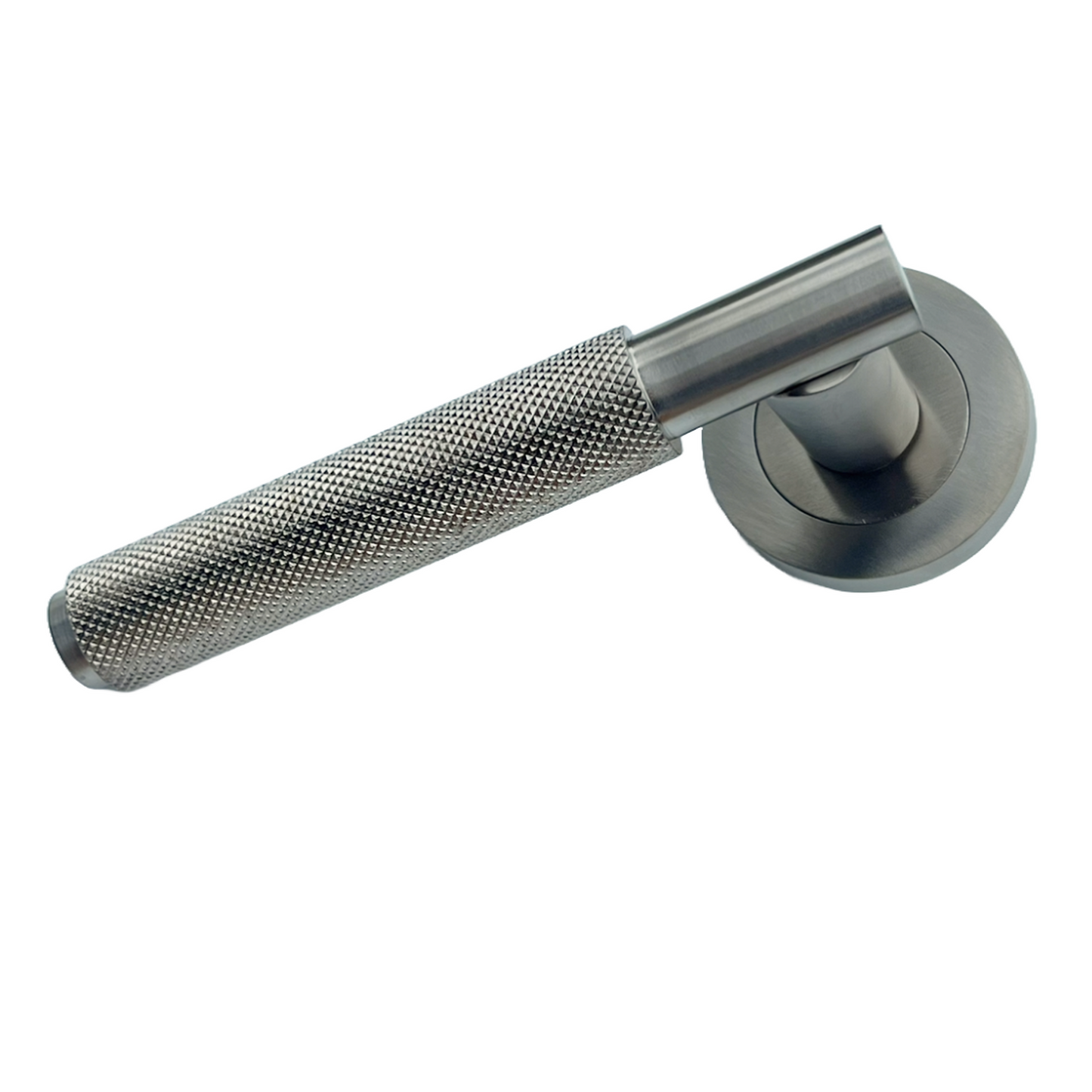 Knurled Turning Door Handles Satin Lever on Round Rose Key Lock Set