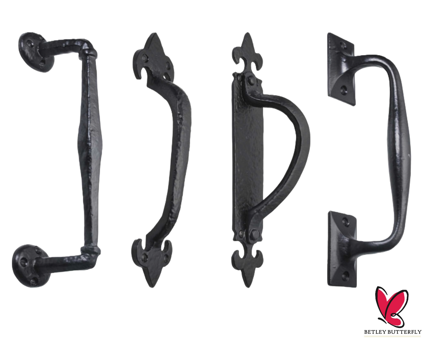 Poignées de porte en fonte noire antique, style rosace, fixations, pour portail, abri de jardin