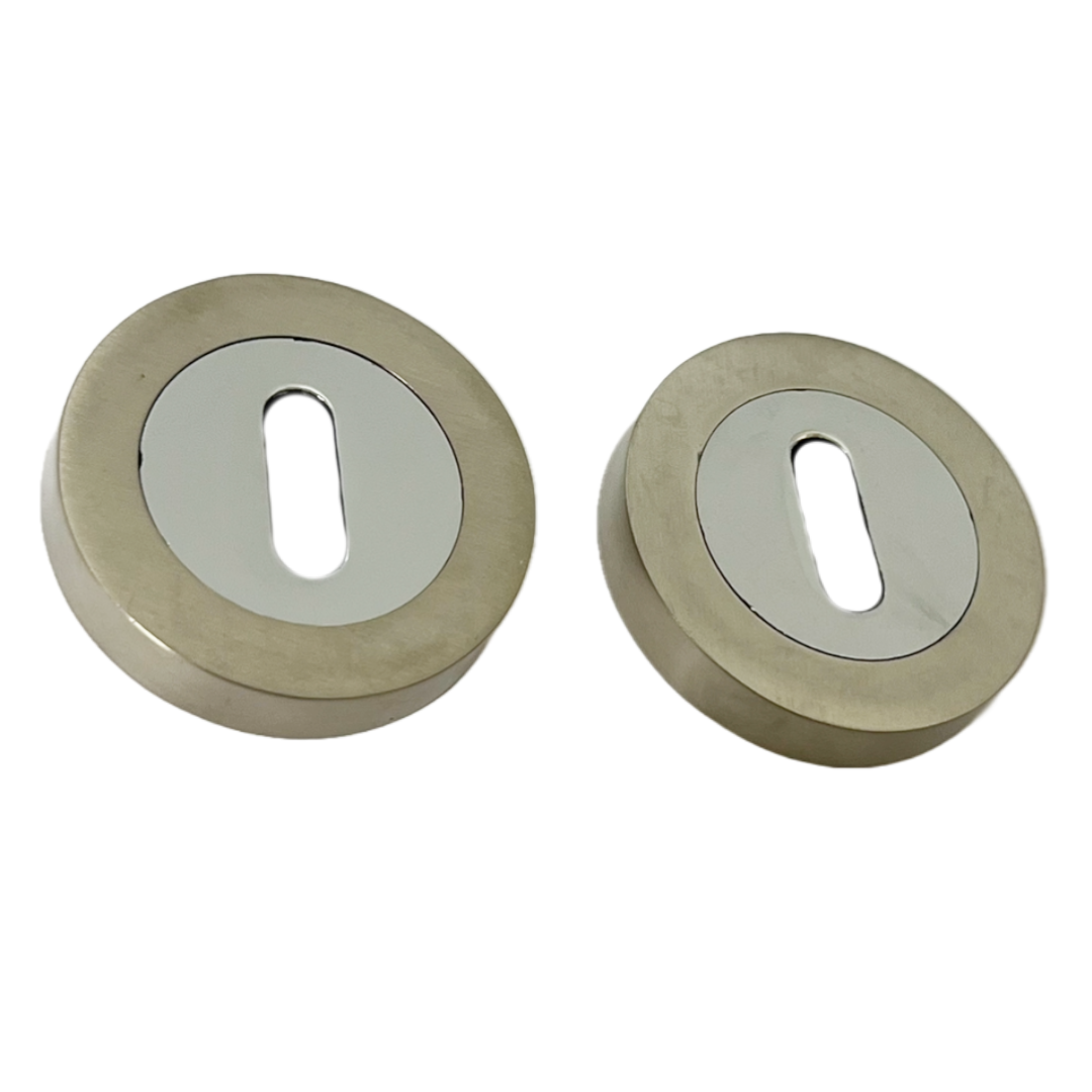 Escutcheon Chrome Satin Nickel Duo Pair Keyhole Cover Mortice Door Lock Cover