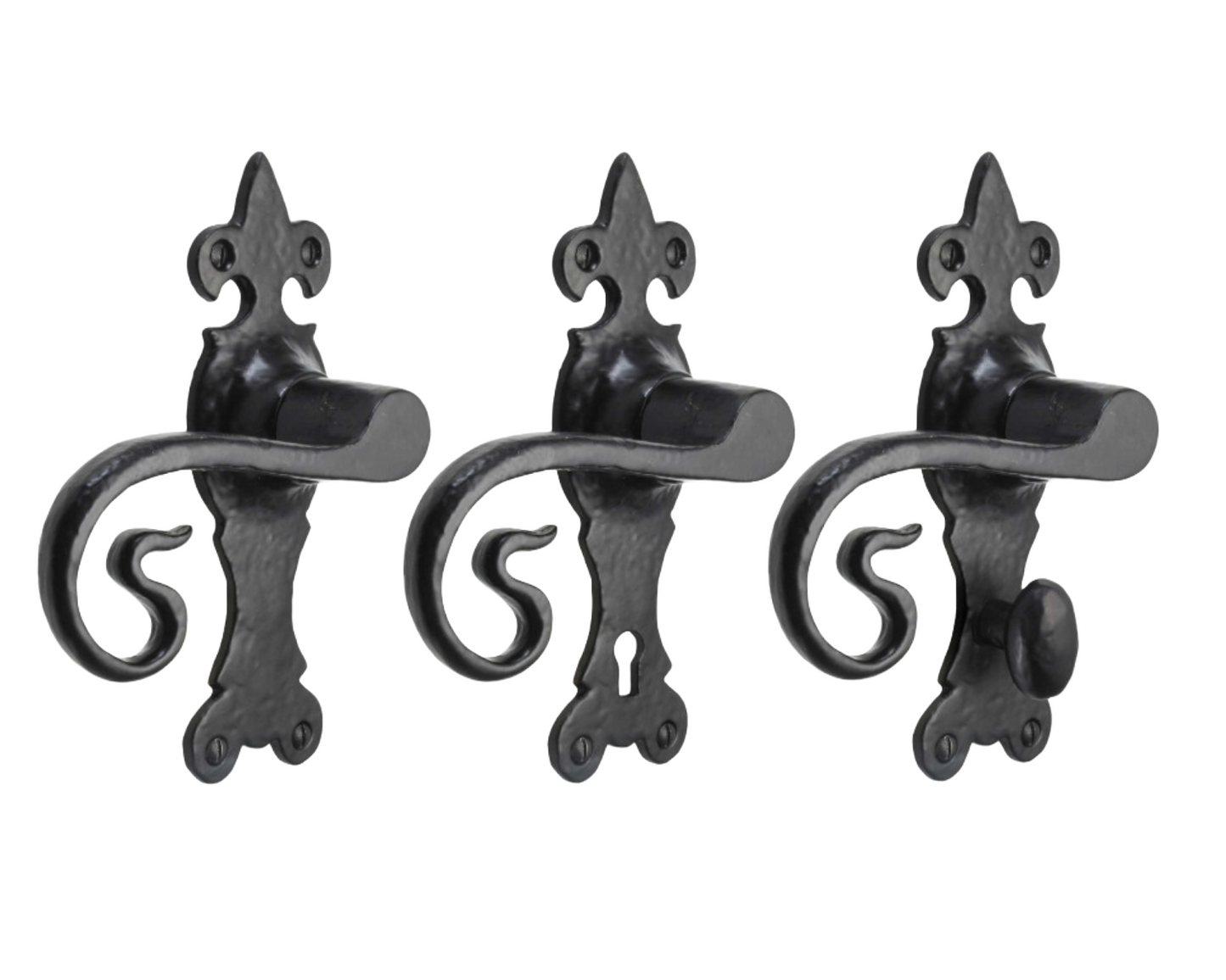 Iron Door Handles Black 165 x 52mm Antique Vintage Cottage Lever Lock Bath Handle