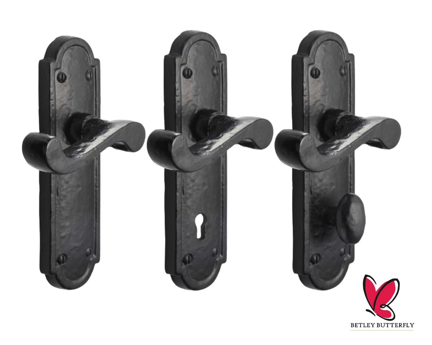 Iron Door Handles Black 172 x 48mm Antique Vintage Cottage Lever Lock Euro Handle