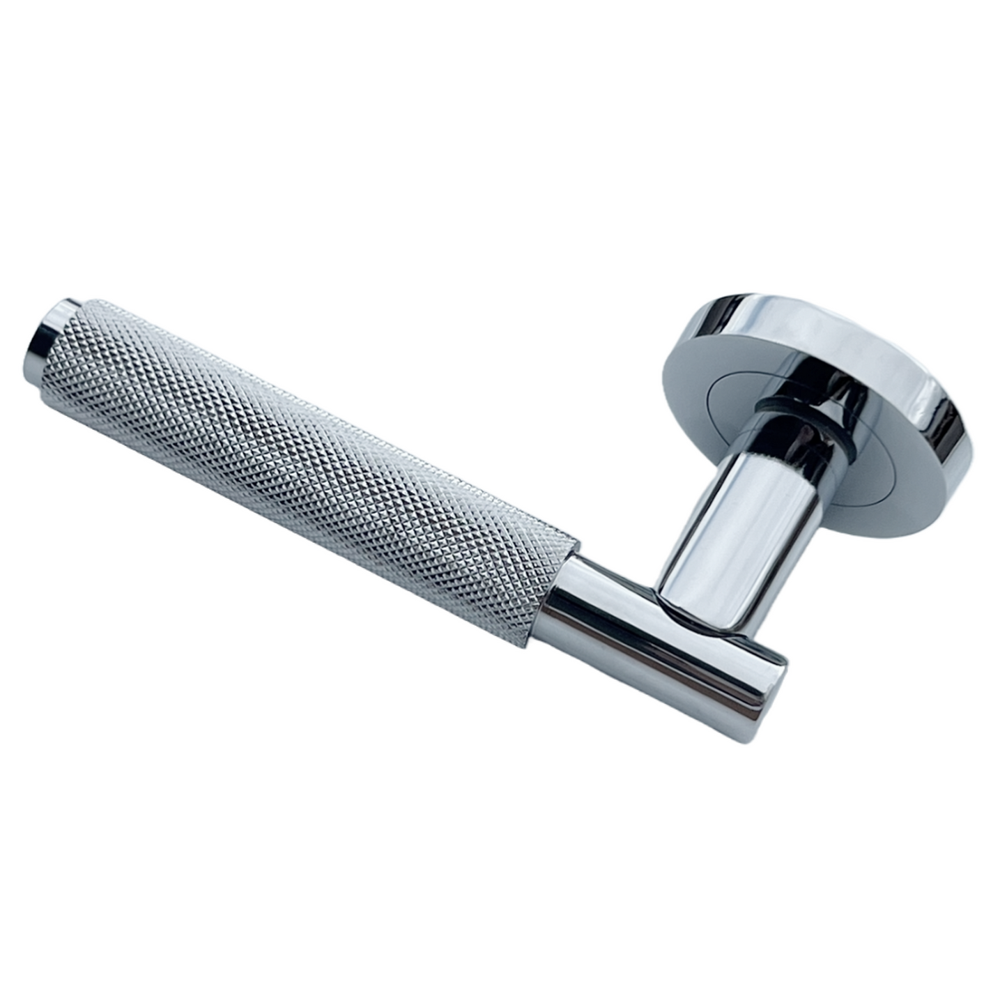 Knurled Turning Door Handles Chrome Lever on Rose Latch Handle Key Lock Set