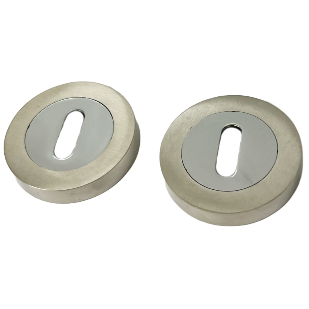 Escutcheon Chrome Satin Nickel Duo Pair Keyhole Cover Mortice Door Lock Cover