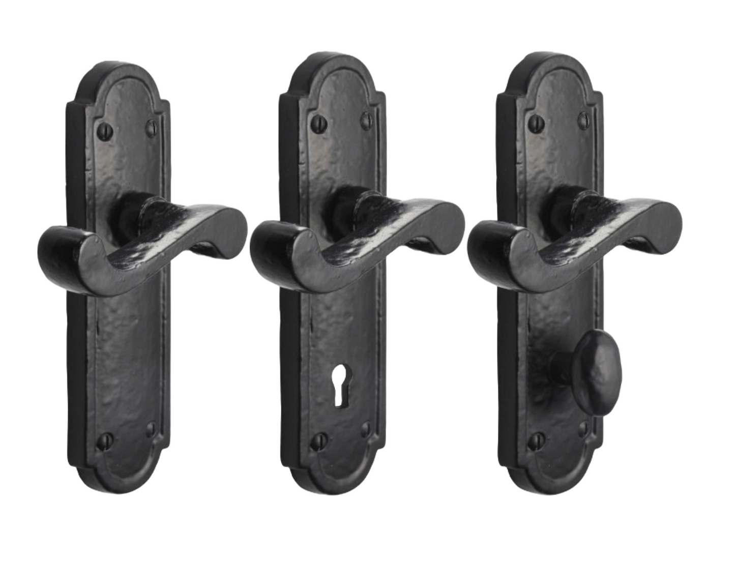 Iron Door Handles Black 172 x 48mm Antique Vintage Cottage Lever Lock Euro Handle