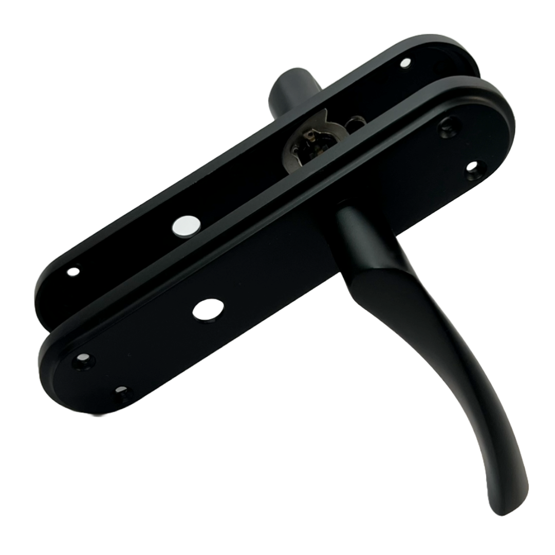 Genova Door Handles Matt Black Twist Lever Bathroom Lock on Modern Marina Backplate