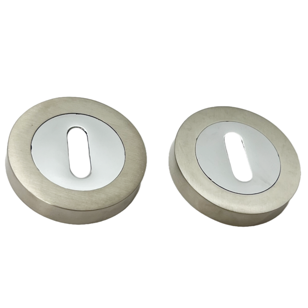 Escutcheon Chrome Satin Nickel Duo Pair Keyhole Cover Mortice Door Lock Cover