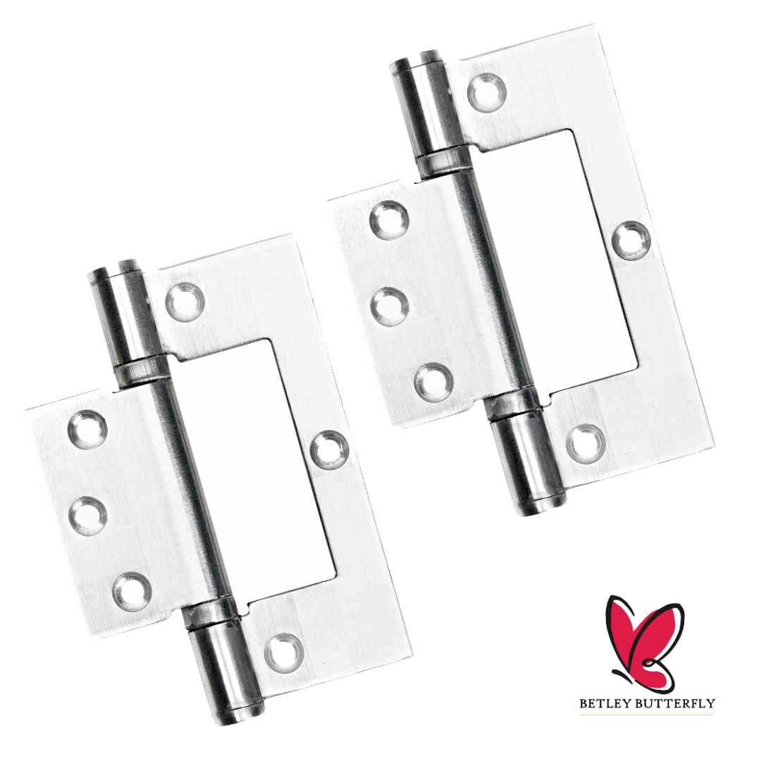 4" HINGES Stainless Steel Ball Bearing Flush Cupboard Door Fitting Chrome Satin