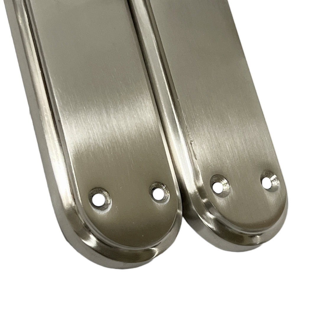 Genova Door Handles Satin Twist Lever Latch on Modern Marina Backplate