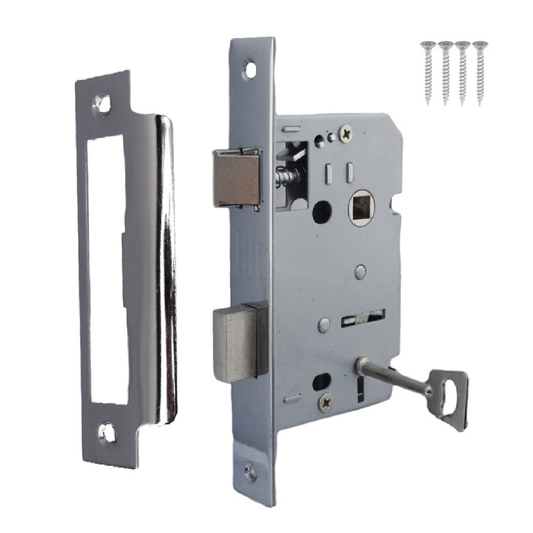 3 Lever Mortice Chrome Sash Lock Key 2.5" 64mm Bolt Through Reversible Bathroom Handle Locks