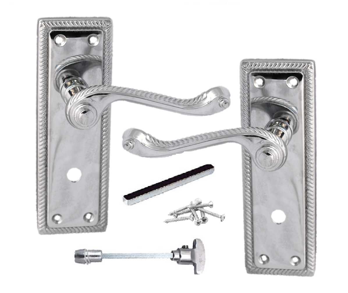 Door Handles Georgian Lever Bathroom Lock Roped Edge - Chrome 150mm x 50mm