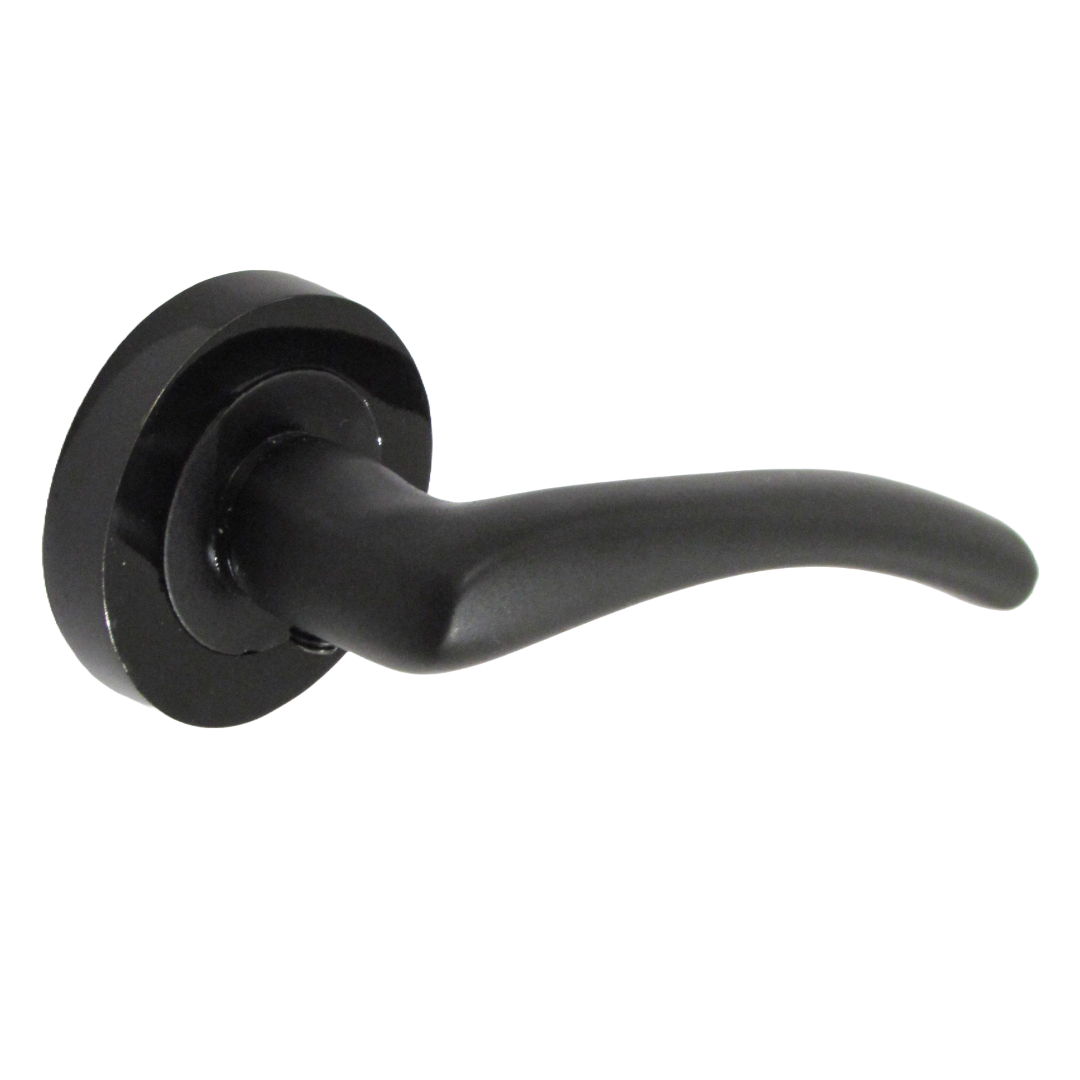 Zena Door Handle Modern Design Matt Black Lever on Nickel Rose Internal + Latch
