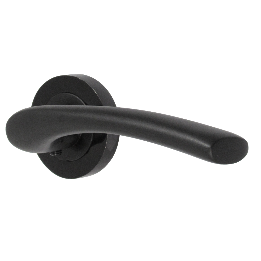 Zena Door Handle Modern Design Matt Black Lever on Nickel Rose Internal + Latch & Hinges