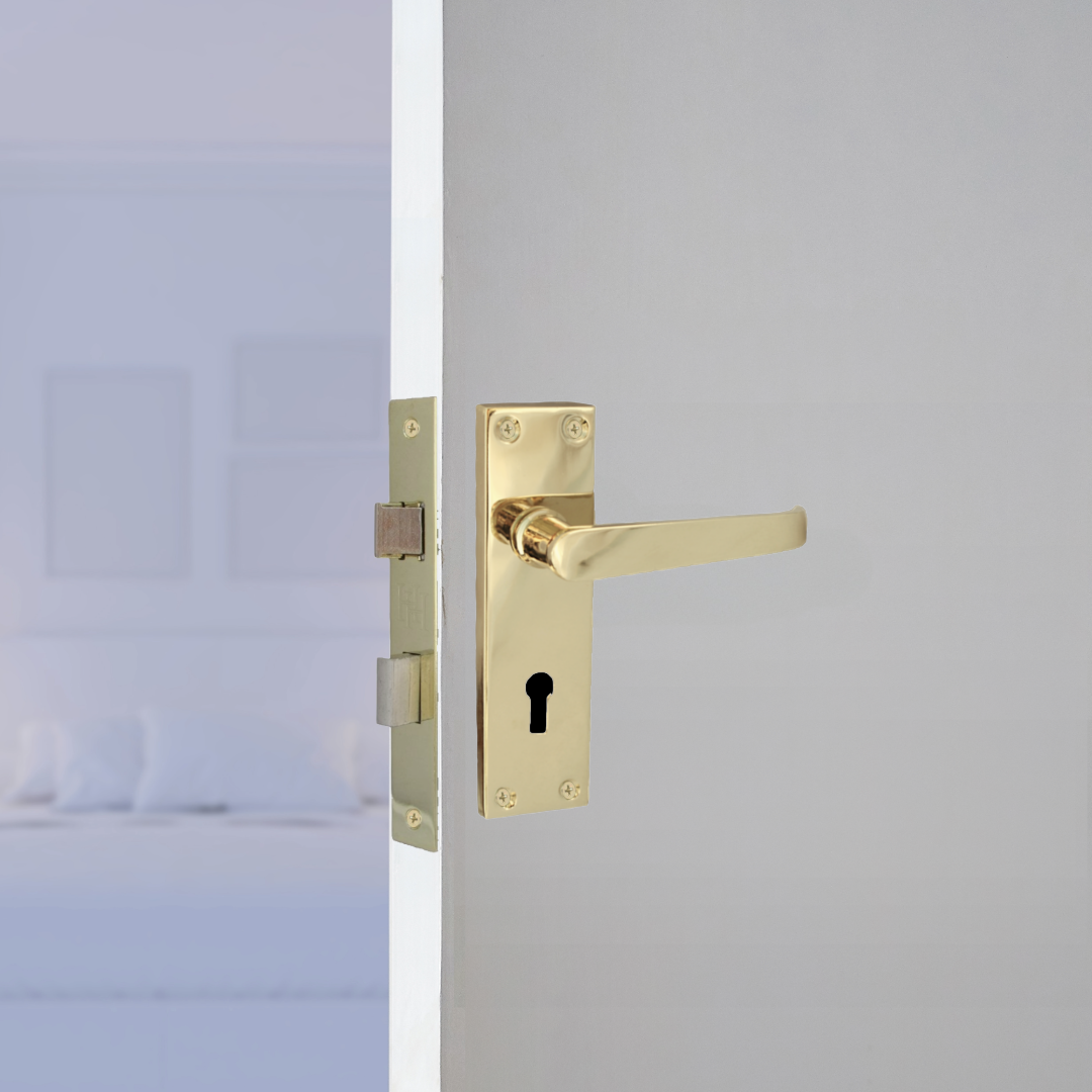 Door Handles Straight Lever Lock - Brass 150 x 40mm