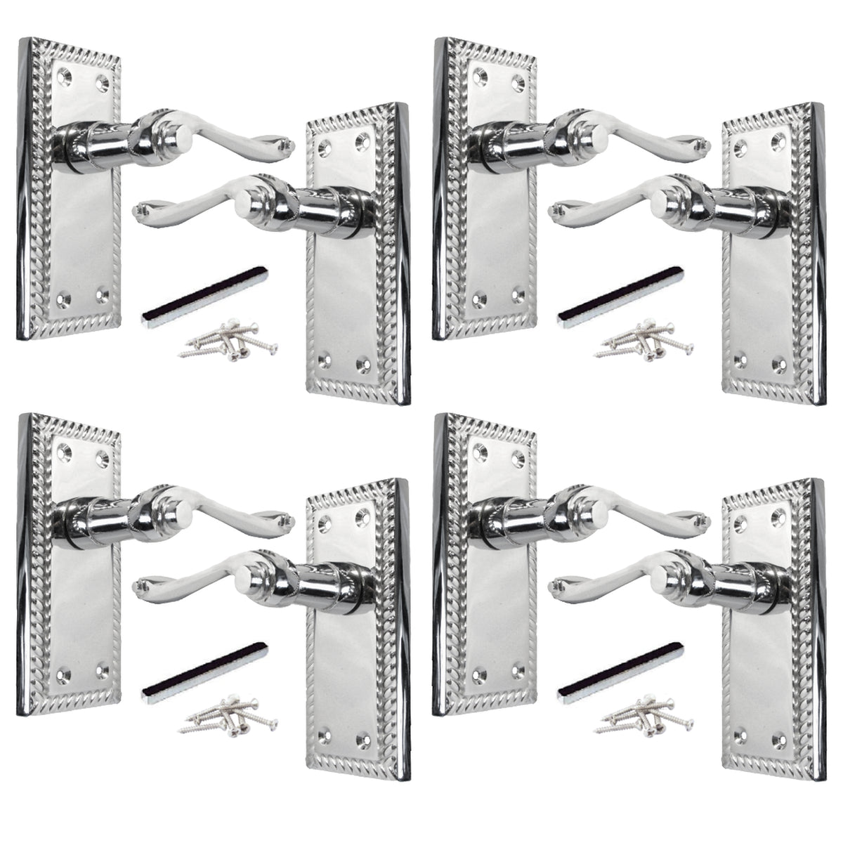 Marketplace JPG companion for Multipack Door Handles Georgian Lever Latch Roped Edge Chrome 1/4/6 Pairs - 8mm