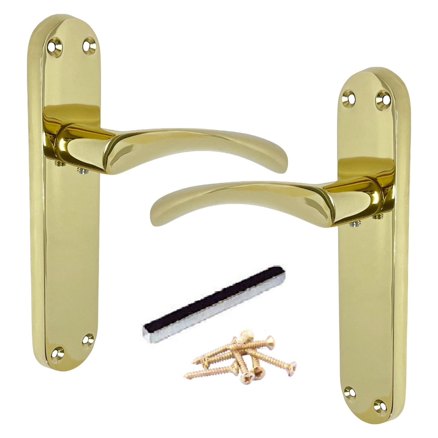 Marketplace JPG companion for Monja Astrid Door Handles Arched Lever Polished Brass Latch Hinges Pack