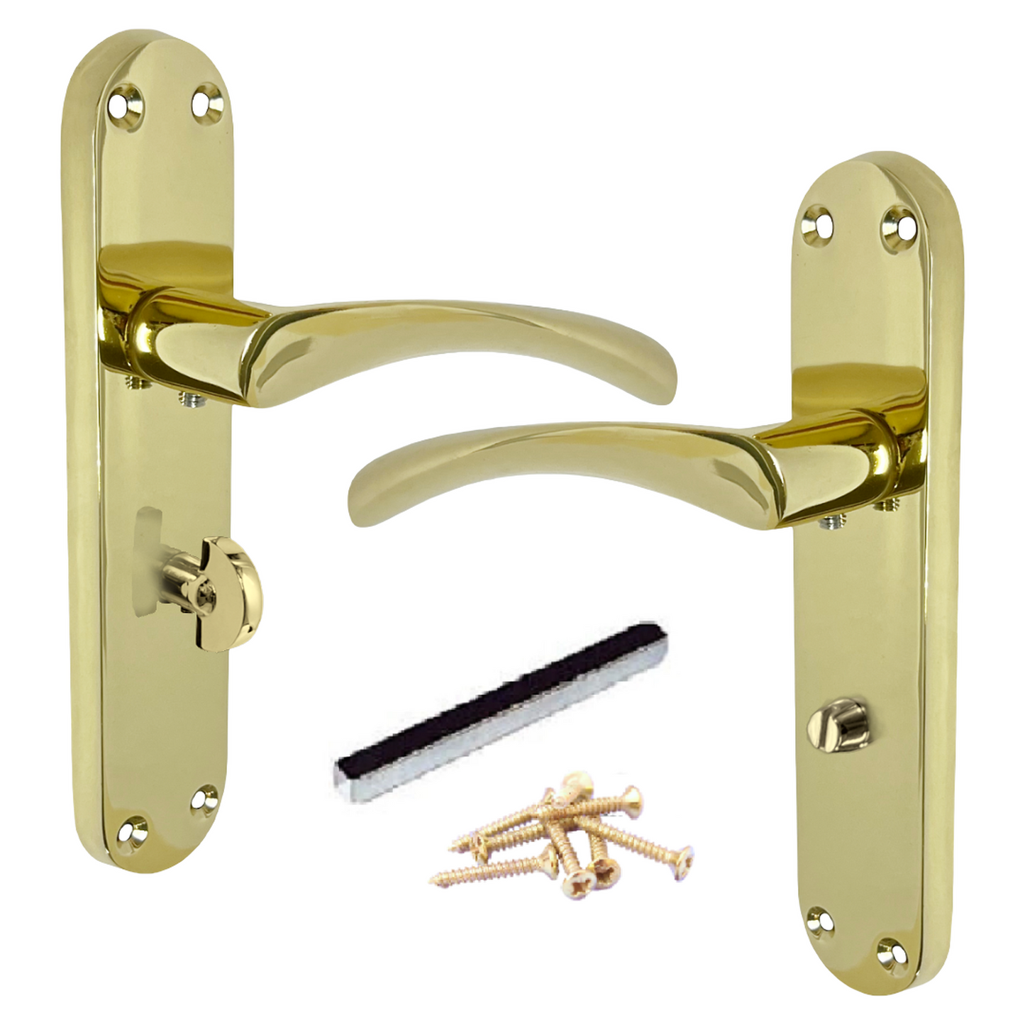 Monja Astrid Door Handles Arched Lever Polished Brass Bathroom Lock Pack
