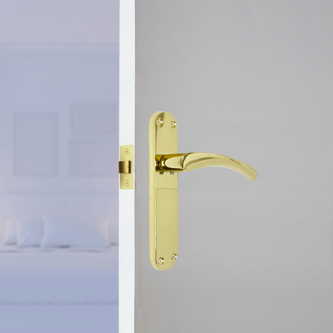 Monja Astrid Door Handles Arched Lever Polished Brass Latch