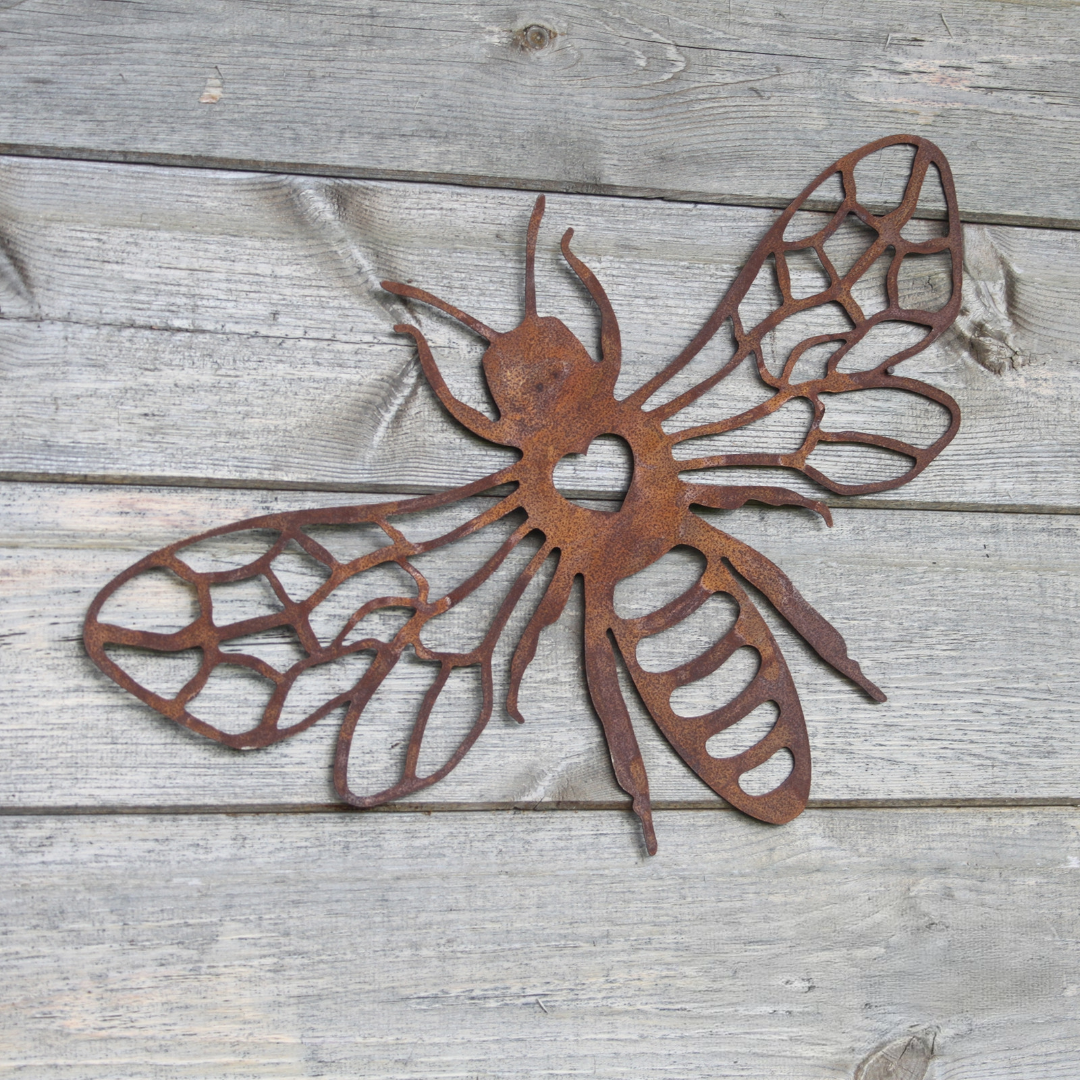 Large Rusted Metal Honeybee Silhouette Wall Art - Ornament Gifts for the Garden Wall Plaque Decoration