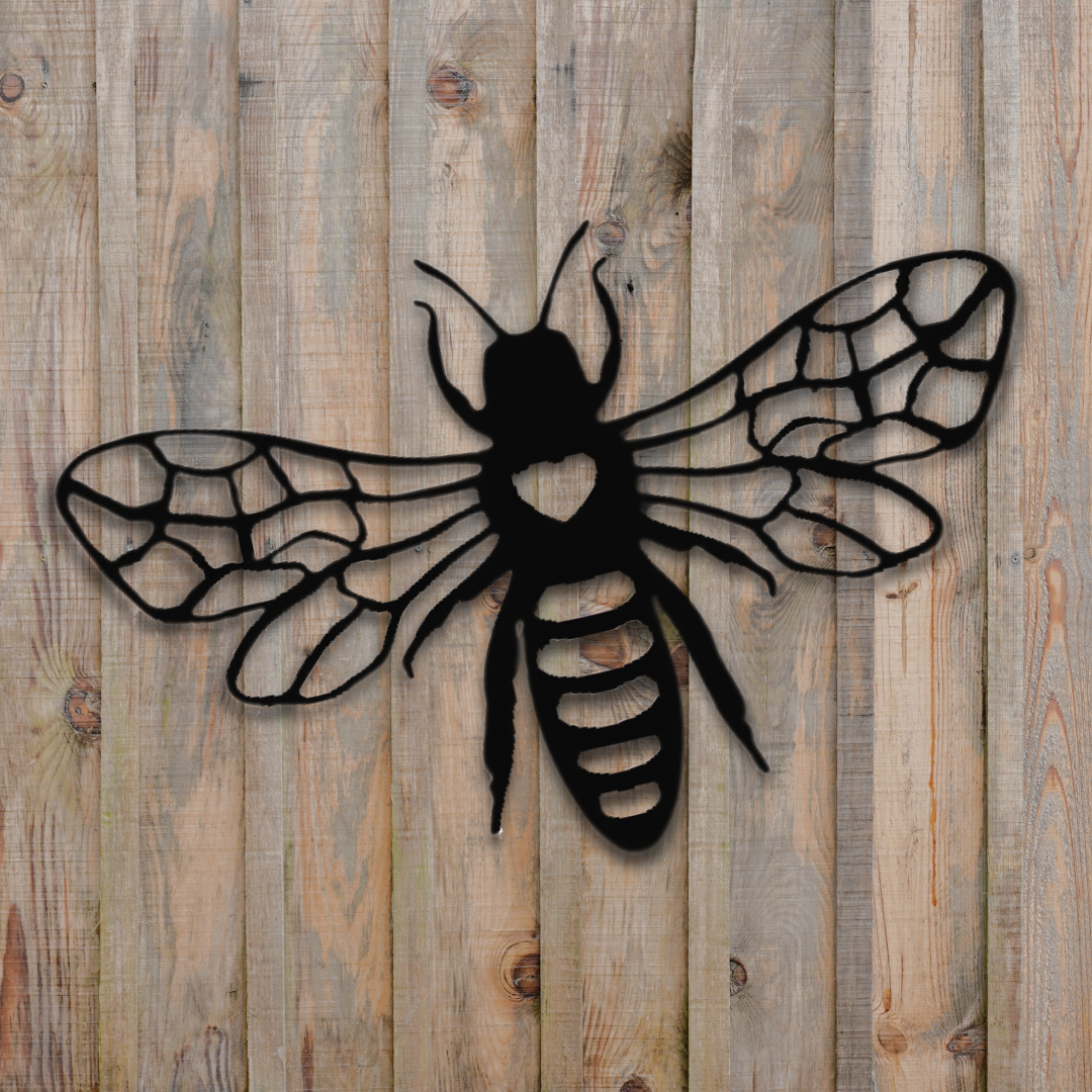 Large Black Metal Honeybee Silhouette Wall Art - Ornament Gifts for the Garden Wall Plaque Decoration