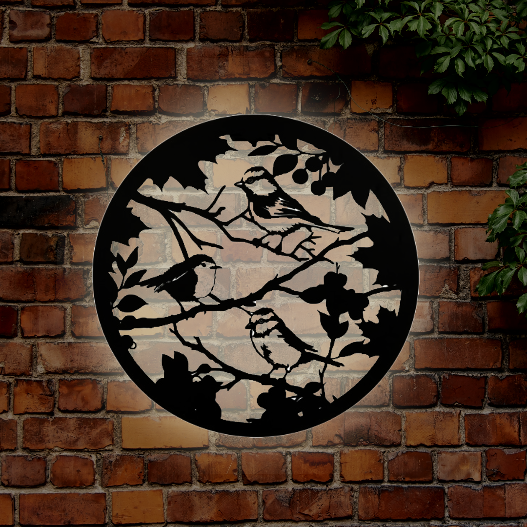 Solar Backlit British Bird Silhouette Wall Art - Outdoor Metal Garden Decor