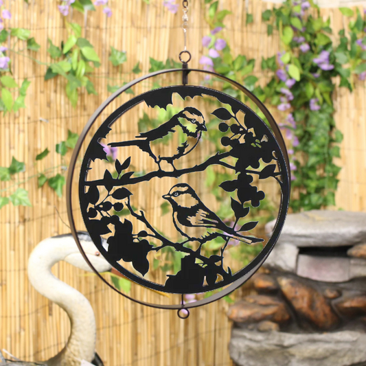 Blue tit Bird Silhouette Hanging Orbit Spinner - Black