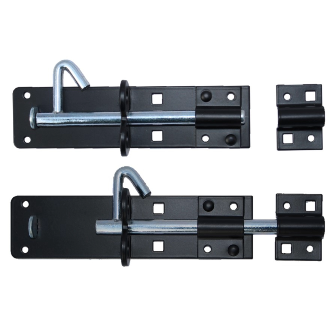 PAIR 4/6/8 inch Brenton Bolt - Black & Zinc Heavy Duty Garden Gate Shed Door