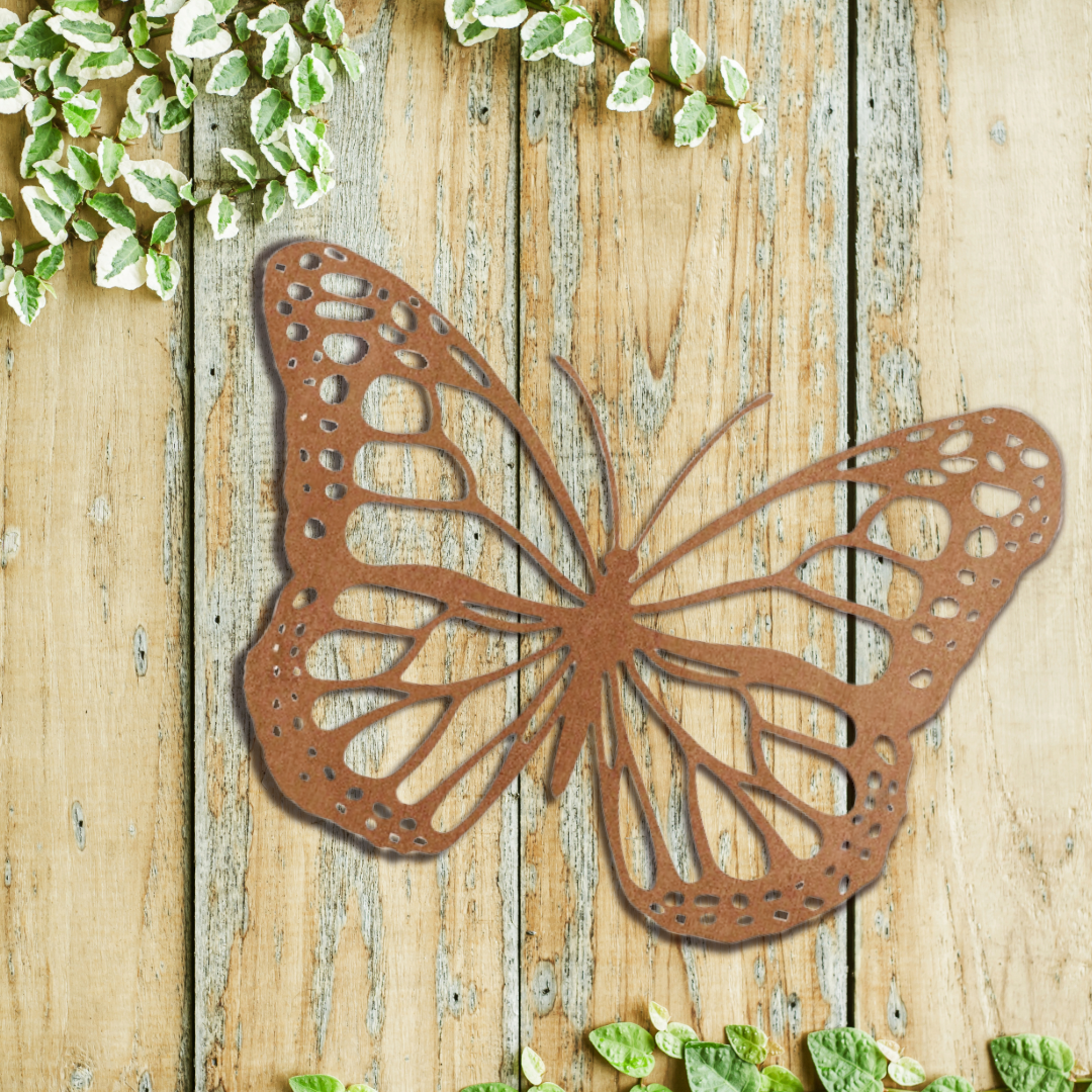 Large Rustic Metal Butterfly Silhouette Wall Art - Garden Ornament Indoor & Outdoor Decoration