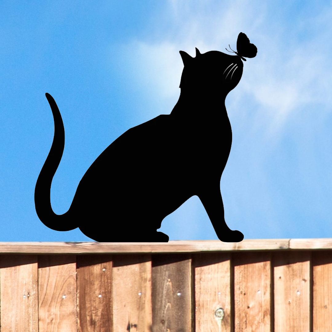Silhouette de clôture pour chat en métal noir, décoration de jardin