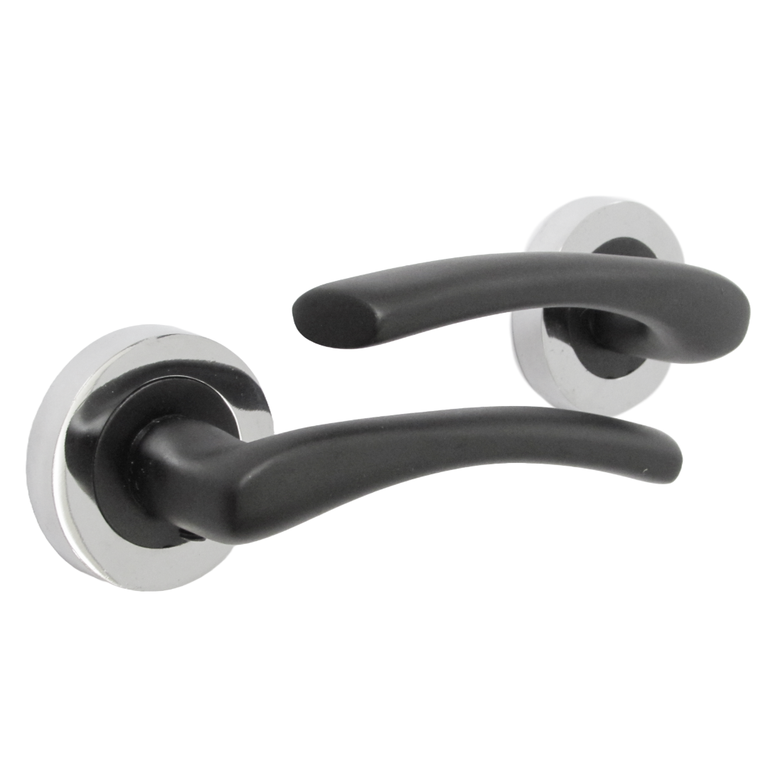 Zena Door Handle Escutcheon Lock Set Modern Matt Black Lever Chrome Rose Internal