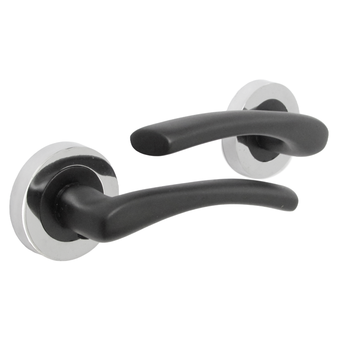 Zena Door Handle Modern Design Matt Black Lever on Chrome Rose Internal Latch Handles